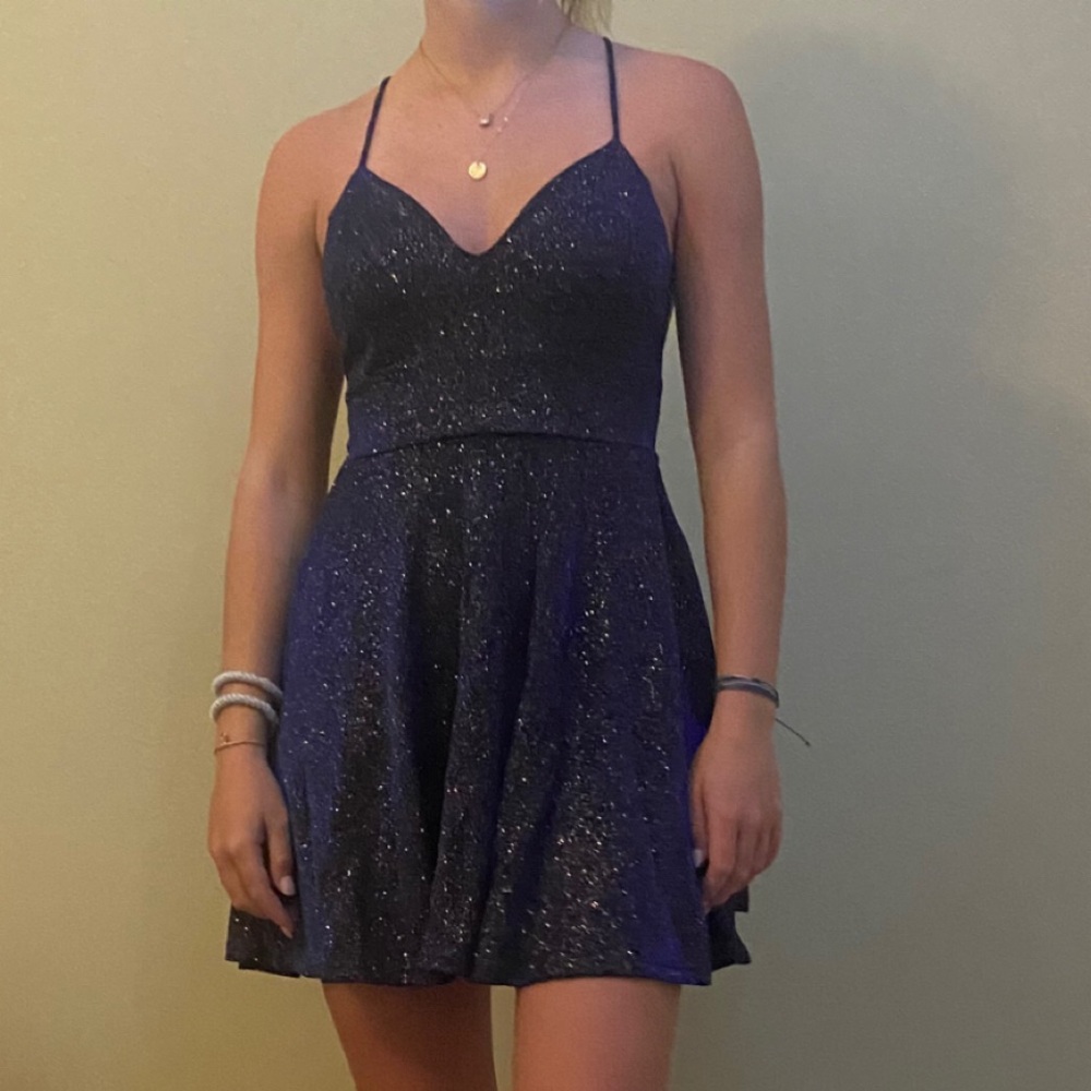 Navy blue glitter Hoco dress, worn only to try on.